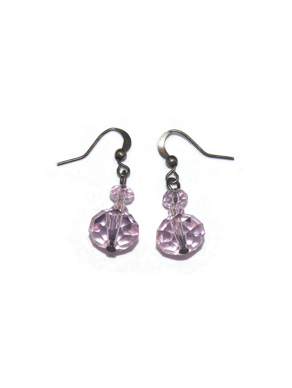 Vintage Silver Tone and Pale Pink Crystals Dangle Earrings with Hook Backs.